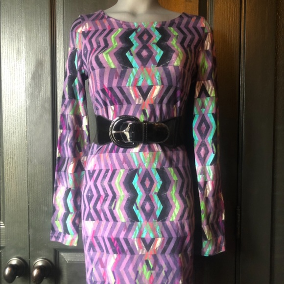 Purple Cotton/Spandex Print Body-con Dress - Picture 3 of 10